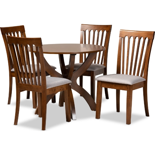 Bailey 5 Piece Dining Set in Gray Fabric & Walnut Brown Finish
