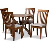 Bailey 5 Piece Dining Set in Gray Fabric & Walnut Brown Finish