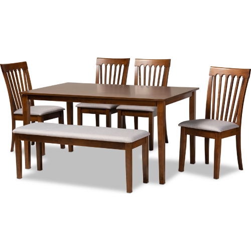 Minette 6 Piece Dining Set in Gray Fabric & Walnut Finish Wood
