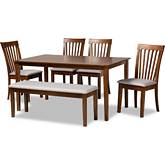 Minette 6 Piece Dining Set in Gray Fabric & Walnut Finish Wood
