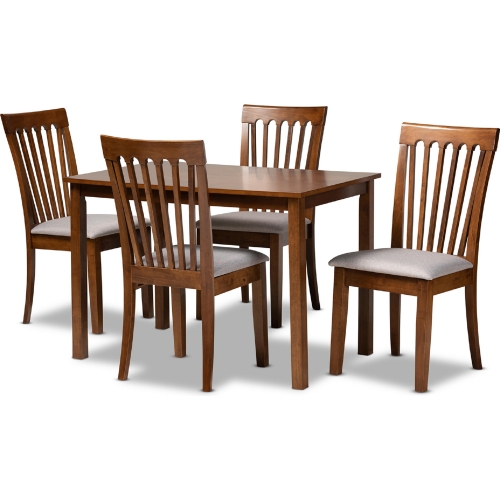 Seda 5 Piece Dining Set in Gray Fabric & Walnut Brown Wood