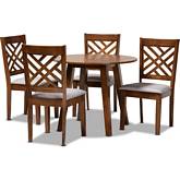 Lilly 5 Piece Dining Set in Gray Fabric & Walnut Finish Wood