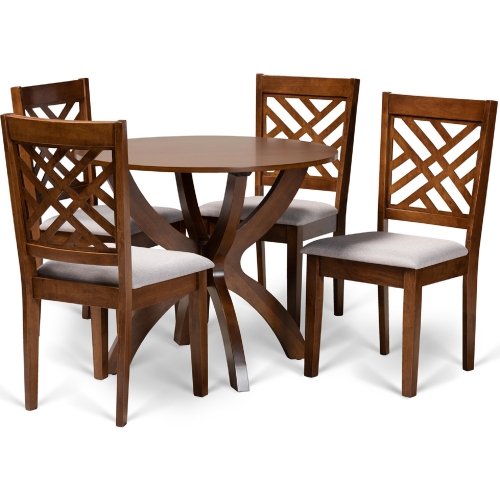 Edona 5 Piece Dining Set in Gray Fabric & Walnut Finish