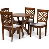 Edona 5 Piece Dining Set in Gray Fabric & Walnut Finish
