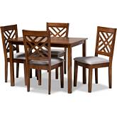 Caron 5 Piece Dining Set in Gray Fabric & Walnut