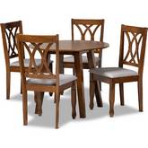 Leon 5 Piece Dining Set in Gray Fabric & Walnut Brown Finish