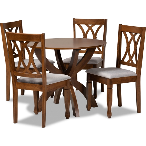 April 5 Piece Dining Set in Gray Fabric & Walnut Brown Wood