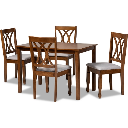Sefa 5 Piece Dining Set in Gray Fabric & Walnut Brown Wood