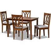 Sefa 5 Piece Dining Set in Gray Fabric & Walnut Brown Wood