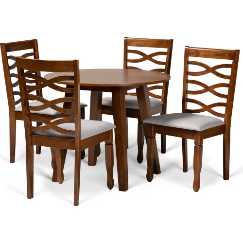 Darina 5 Piece Dining Set in Gray Fabric & Walnut Finish