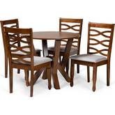 Ariane 5 Piece Dining Set in Gray Fabric & Walnut Brown Finish