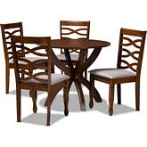 Aspen 5 Piece Dining Set in Gray Fabric & Walnut Brown Wood