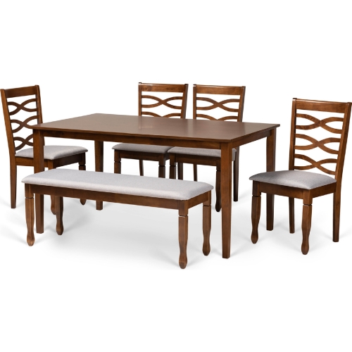 Lanier 6 Piece Dining Set in Gray Fabric & Walnut Finish