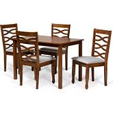 Mirna 5 Piece Dining Set in Gray Fabric & Walnut Finish Wood