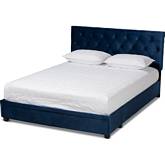 Caronia 2 Drawer Queen Platform Storage Bed in Tufted Navy Blue Velvet