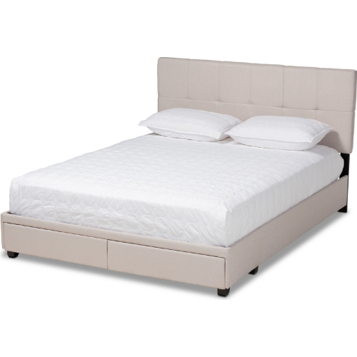 Netti 2 Drawer King Platform Storage Bed in Tufted Beige Fabric