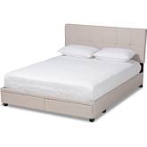Netti 2 Drawer King Platform Storage Bed in Tufted Beige Fabric