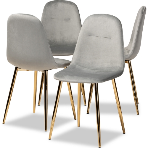 Elyse Dining Chair in Gray Velvet & Gold Metal (Set of 4)