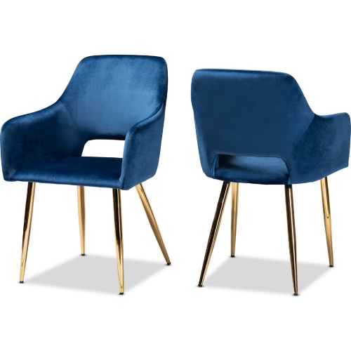 Germaine Dining Chair in Navy Blue Velvet & Gold (Set of 2)
