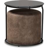 Kira 2 Piece Nesting Table & Ottoman Set in Gray Brown Fabric & Black Metal