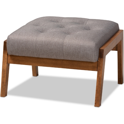 Naeva Ottoman in Gray Fabric & Walnut Finish