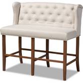 Alira Bar Stool Bench in Tufted Beige Fabric & Walnut Finish Wood