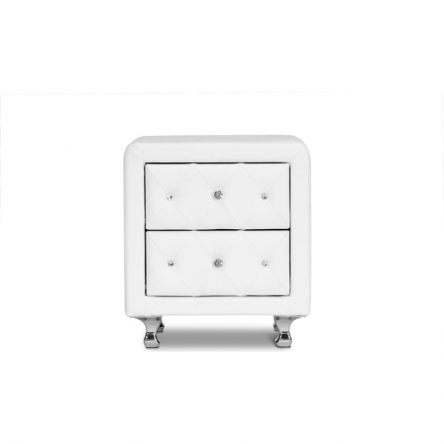 Stella Nightstand in Crystal Tufted White Leatherette