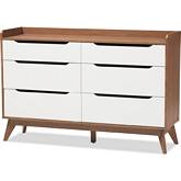 Brighton 6 Drawer Storage Dresser in White & Walnut Finish