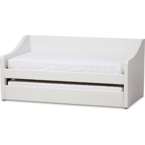 Barnstorm Twin Daybed with Trundle Bed in White Leatherette