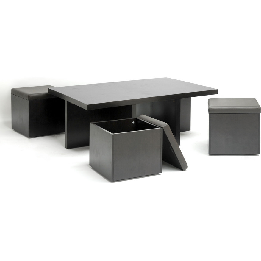 Baxton Studio Prescott Storage Coffee Table Stool Set in Dark