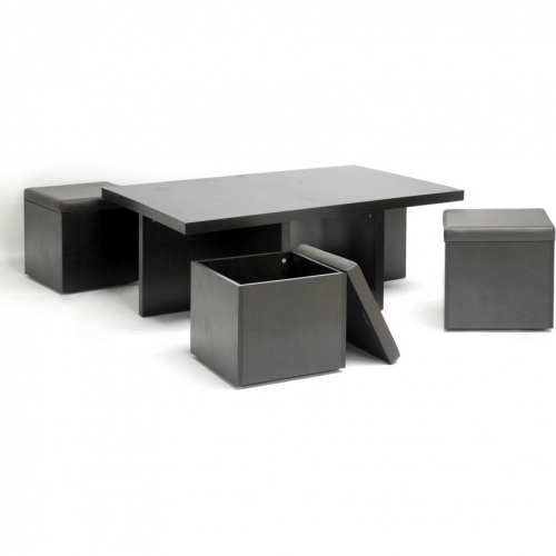 Prescott Storage Coffee Table & Stool Set in Dark Brown