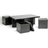 Prescott Storage Coffee Table & Stool Set in Dark Brown