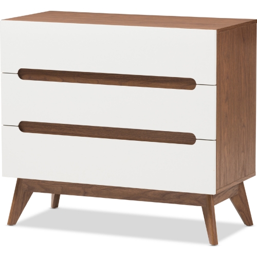 Calypso 3 Drawer Storage Chest in White & Walnut Finish Wood