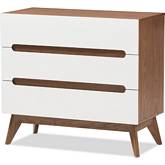 Calypso 3 Drawer Storage Chest in White & Walnut Finish Wood