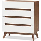 Calypso 4 Drawer Storage Chest in White & Walnut Finish Wood