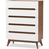 Calypso 5 Drawer Storage Chest in White & Walnut Finish Wood