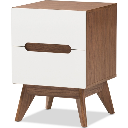 Calypso 3 Drawer Storage Nightstand in White & Walnut Finish Wood