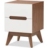 Calypso 3 Drawer Storage Nightstand in White & Walnut Finish Wood