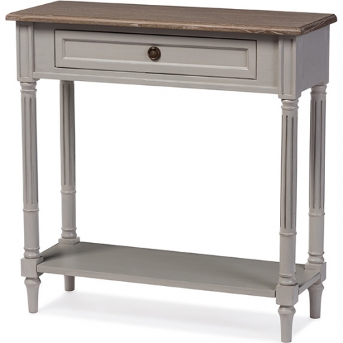 Edouard 1 Drawer Console Table in Distressed White Wash & Gray