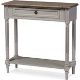 Edouard 1 Drawer Console Table in Distressed White Wash & Gray