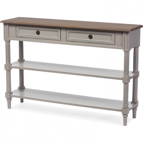 Edouard 2 Drawer Console Table in Distressed White Wash & Gray