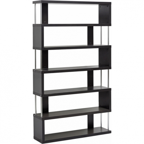 Barnes 6 Shelf Bookcase in Dark Brown Wood & Chrome