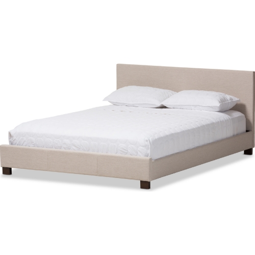 Elizabeth Full Platform Bed in Panel Stitched Beige Fabric