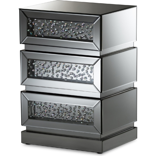 Sabrina 3 Drawer End Table in Mirror & Crystal