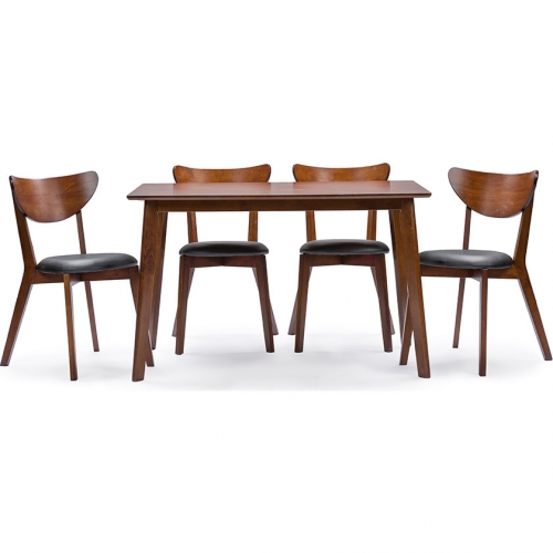 Sumner 5 Piece Dining Set in Black Leatherette & Walnut Finish