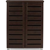 Baxton Studio Adalwin 2-Door Shoe Cabinet – Dark Brown Wood, 38 Inch Tall, Entryway Storage