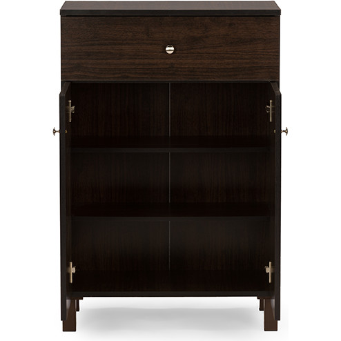 Felda Shoe Cabinet with 2 Doors & Drawer in Dark Brown Wood