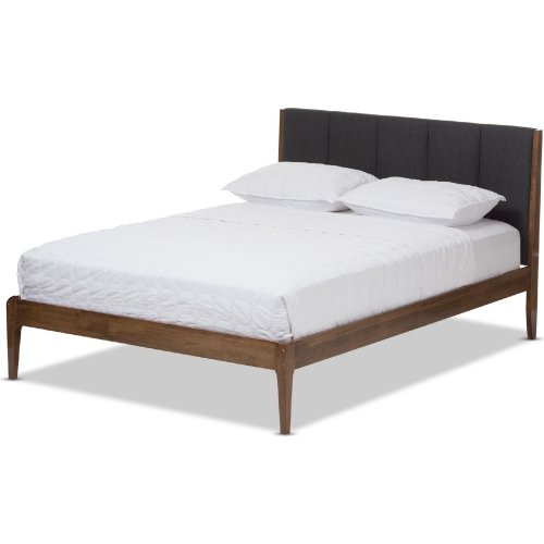 Ember King Platform Bed in Dark Gray Fabric & Wood