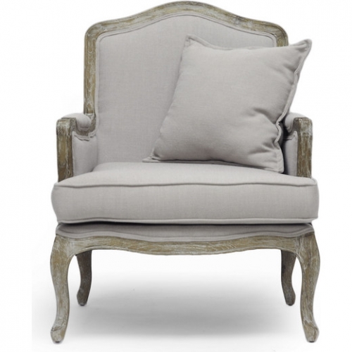 Constanza Accent Chair in Beige Gray Fabric & Antiqued Wood