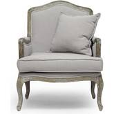 Constanza Accent Chair in Beige Gray Fabric & Antiqued Wood